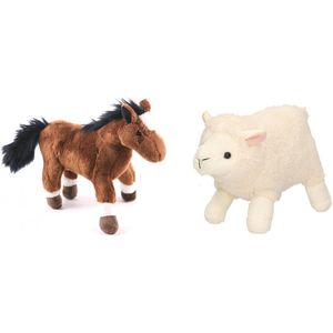 Pluche knuffel boerderijdieren set Schaap/lammetje en Paard van 20 cm - Zachte kinder knuffels