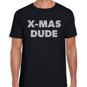 Zwart Kerst shirt / kerstkleding X-mas dude zilver glitter op zwart heren