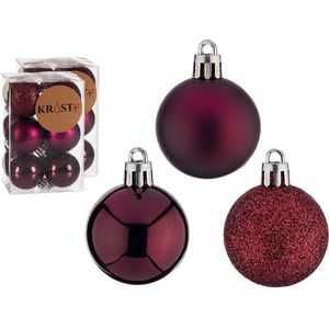 Krist+ kleine kerstballen - 36x st - bordeaux rood - kunststof -4 cm