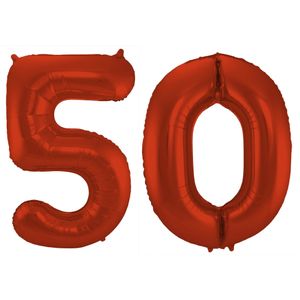 Leeftijd feestartikelen/versiering grote folie ballonnen 50 jaar rood 86 cm