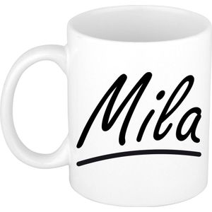 Mila voornaam kado beker / mok sierlijke letters - gepersonaliseerde mok met naam
