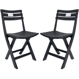 Progarden Klapstoel voor buiten/binnen - 2x - antraciet - 41 x 78 cm - stevig kunststof - Bijzet stoelen