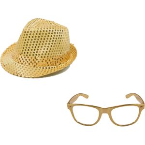 Party carnaval verkleed hoedje en feestbril goud metallic