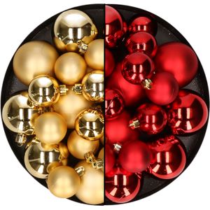 Kerstversiering kunststof kerstballen mix rood/goud 6-8-10 cm pakket van 44x stuks
