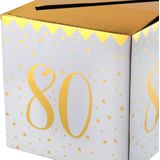 Enveloppendoos - Verjaardag - 80 jaar - wit/goud - karton - 20 x 20 cm