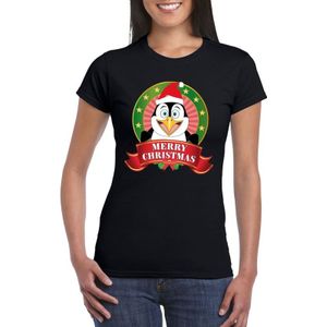 Fout Kerstmis shirt zwart met pinguin print voor dames