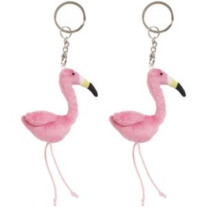 Set van 6x stuks pluche sleutelhanger flamingo knuffel 6 cm