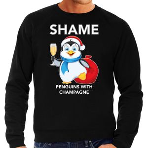 Zwarte Kersttrui / Kerstkleding met pinguin Shame penguins with champagne voor heren