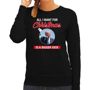 Trump All I want for Christmas foute Kerst sweater / trui zwart voor dames