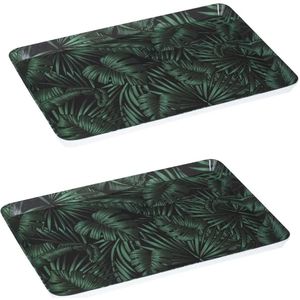 2x stuks dienbladen/serveerbladen rechthoekig Jungle 45 x 30 cm donker groen