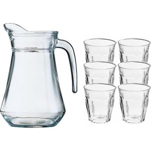 Glazen schenkkan - 1 liter - 6x stuks - waterglazen - 200 ml