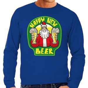 Foute oud en nieuw trui / kersttrui happy new beer / bier blauw voor heren