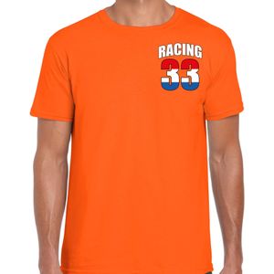 Autocoureur / autosport supporter met racing 33 bedrukking op borst t-shirt oranje voor heren