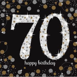 32x stuks 70 jaar verjaardag feest servetten zwart met confetti print 33 x 33 cm