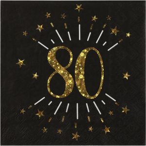 Santex Verjaardag feest servetten leeftijd - 10x - 80 jaar - goud - 33 x 33 cm