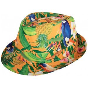 PartyXplosion Verkleed hoedje voor Tropical Hawaii party - bloemen print - volwassenen - Carnaval