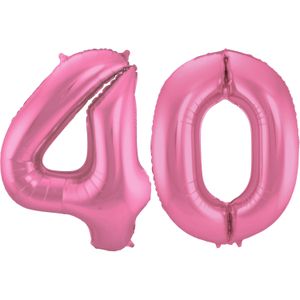 Leeftijd feestartikelen/versiering grote folie ballonnen 40 jaar glimmend roze 86 cm