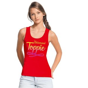 Rood singlet dames met tekst Helemaal Toppie