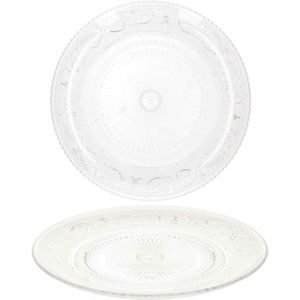 Plasticforte onbreekbare taart/gebakbordjes - 8x - kunststof - kristal stijl - transparant - dia 15 cm