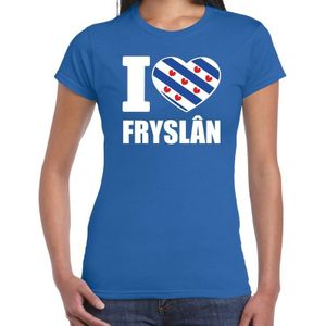 Shirt met tekst I love Fryslan blauw dames