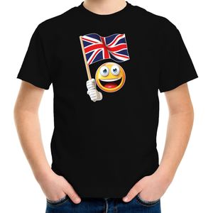 Verenigd Koninkrijk  fan shirt met emoticon en Engels zwaaivlaggetje zwart voor kinderen