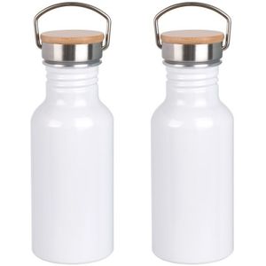 4x Stuks aluminium waterfles/drinkfles wit met bamboe schroefdop 550 ml