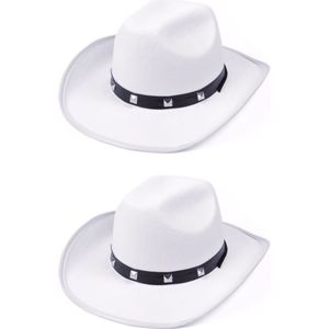 2x stuks witte cowboy verkleed hoed met studs