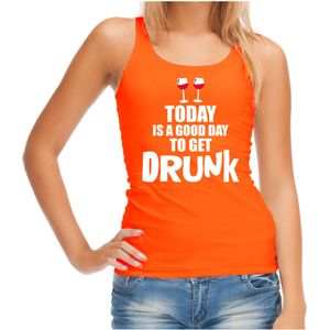 Oranje good day to get drunk wijn tanktop / mouwloos Koningsdag t-shirt voor dames
