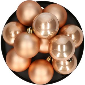 Kerstballen - 12x st - lichtbruin - 6 cm - kunststof - glans/mat - kerstversiering