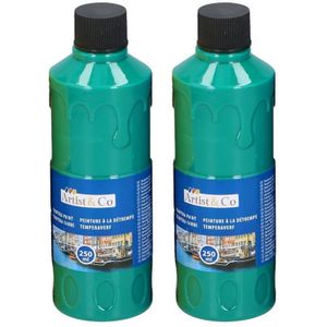 2x Groene acrylverf / temperaverf fles 250 ml hobby/knutsel verf
