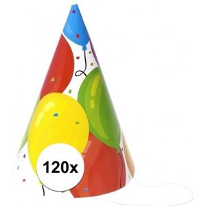 Gekleurde ballonnen feesthoedjes 120 stuks