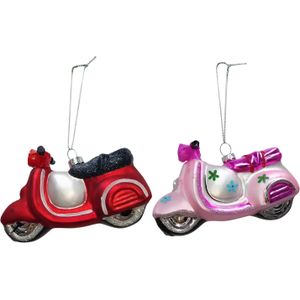 IKO Kersthangers scooters - 2x st - roze en rood - 11,5 cm - glas