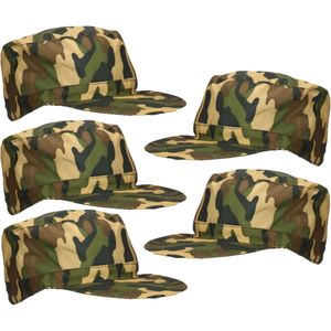 Guirca Carnaval verkleed Soldaten hoed/cap - 5x - camouflage groen - volwassenen - Militairen/leger thema