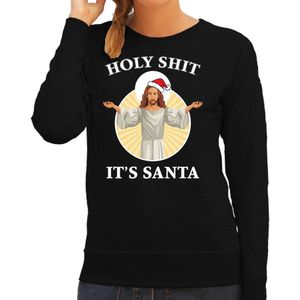 Zwarte Kersttrui / Kerstkleding Holy shit its Santa voor dames