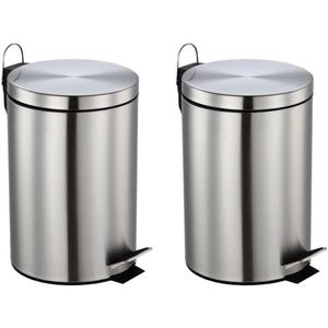 Set van 2x stuks RVS kantoor/keuken pedaalemmers 12 liter 40 cm