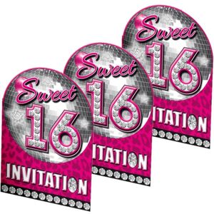 Sweet 16 thema feest uitnodigingen 24x stuks
