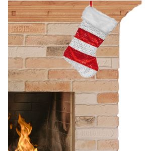 Kerst sok rood met wit gestreept H43 cm