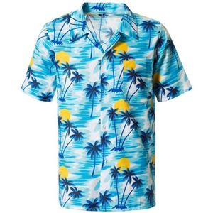 PartyChimp Tropical party Hawaii blouse heren - palmbomen - blauw - carnaval/themafeest - Hawaii