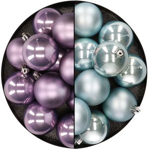 Kunststof kerstballen 6 cm  - 24x stuks - lila paars en lichtblauw