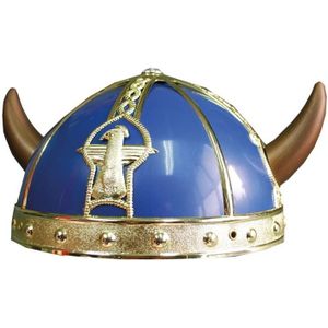 Gallier/Vikingen verkleed helm blauw met hoorns