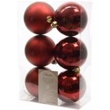 12x stuks kunststof kerstballen mix van donkerrood en zwart 8 cm