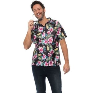 PartyChimp Tropical party Hawaii blouse heren - bloemen - roze - carnaval/themafeest - Hawaii