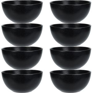 Excellent Houseware Soepkommen - 8x - Lava stone - keramiek - D15 x H7 cm - zwart - Stapelbaar