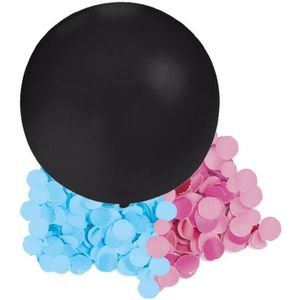 Gender reveal ballon voor party / feestje incl blauw en roze confetti zwart 60 cm
