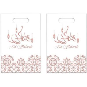 6x stuks Ramadan Mubarak thema feestzakjes/uitdeelzakjes wit/rose goud 23 x 17 cm