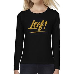 Leef goud tekst longsleeve zwart dames - Glitter en Glamour goud party kleding shirt met lange mouwe