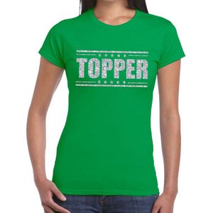 Toppers in concert Groen Topper shirt in zilveren glitter letters dames
