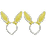 2x Wit/geel konijnen/hazen oren diadeempjes 24 cm