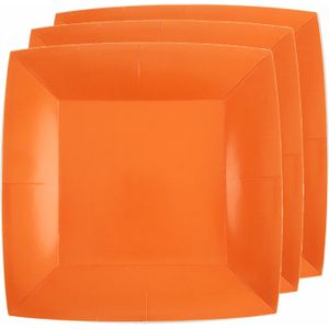 30x Stuks feest diner bordjes papier/karton vierkant - oranje - 23cm