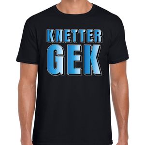 Knetter gek fun t-shirt zwart met blauwe tekst voor heren